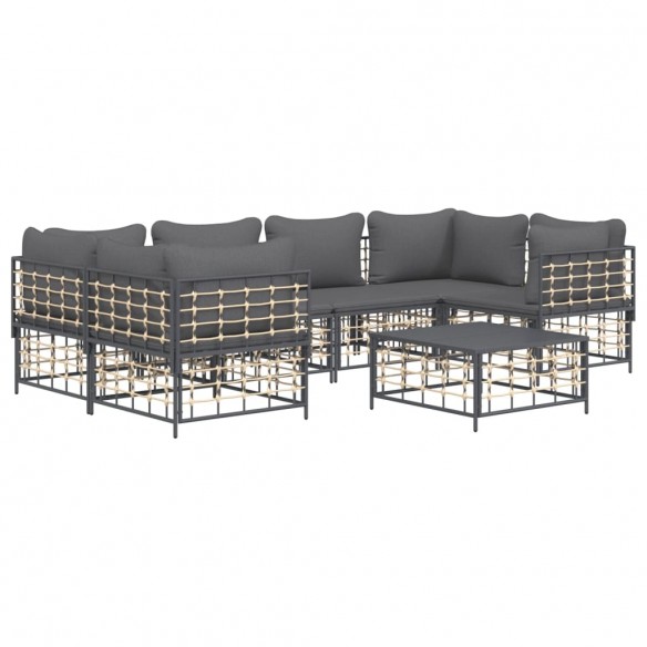 Salon de jardin 7 pcs avec coussins anthracite résine tressée