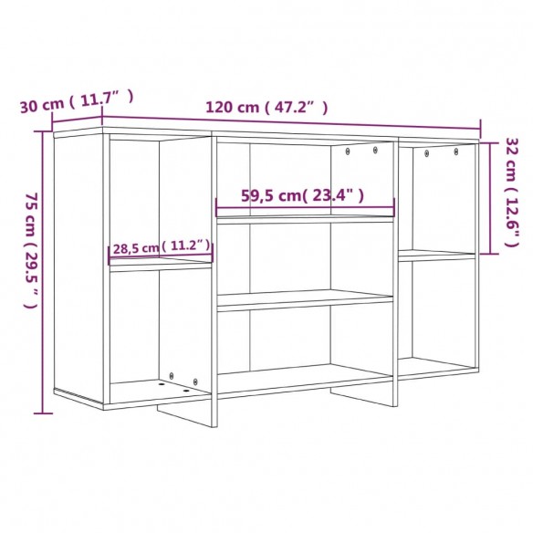 Buffet gris béton 120x30x75 cm bois d'ingénierie