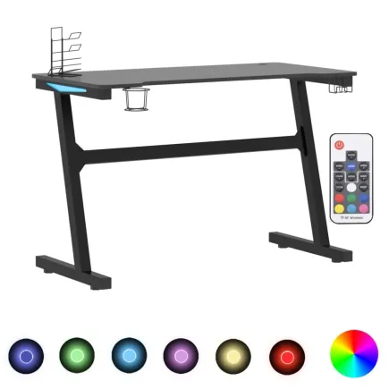 Bureau de jeu à LED en forme de Z noir 110x60x75 cm 2