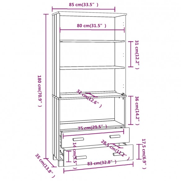 Buffet HAMAR Bois massif de pin Marron miel