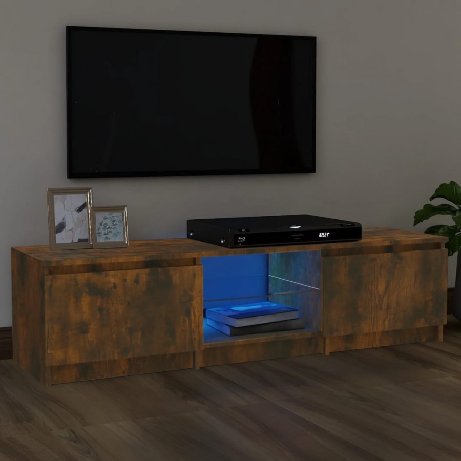 Meuble TV avec lumières LED Chêne fumé 140x40x35,5 cm