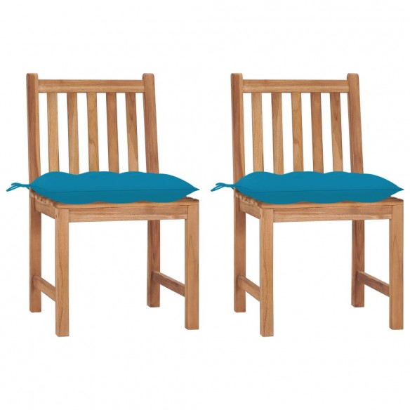 Chaises de jardin 2 pcs avec coussins Bois de teck massif