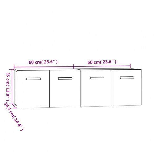 Armoires murales 2pcs Gris béton 60x36,5x35cm Bois d'ingénierie