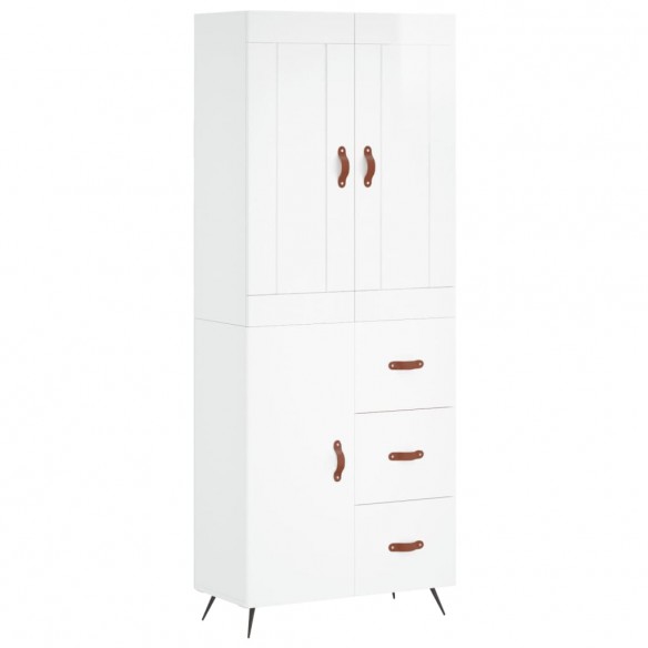 Buffet haut Blanc brillant 69,5x34x180 cm Bois d'ingénierie