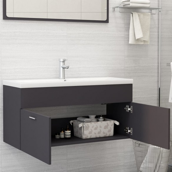 Armoire d'évier avec lavabo intégré Gris Aggloméré