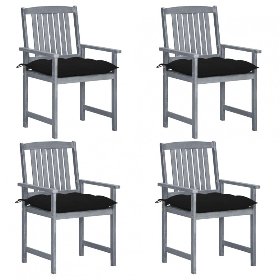 Chaises de jardin avec coussins 4 pcs Gris Bois d'acacia massif