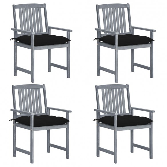 Chaises de jardin avec coussins 4 pcs Gris Bois d'acacia massif