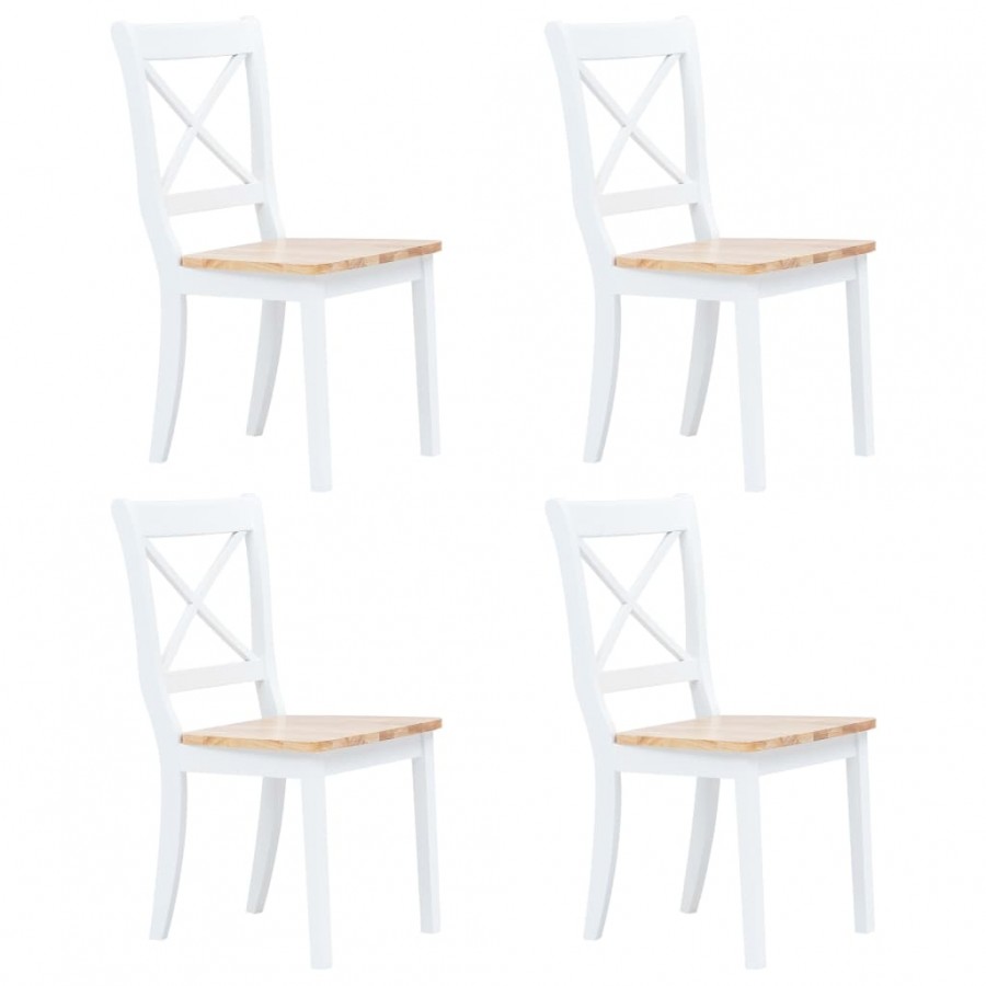 Chaises à manger lot de 4 blanc et bois clair bois hévéa massif