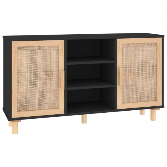 Buffet Noir 105x30x60 cm Bois de pin massif et rotin naturel