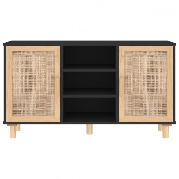 Buffet Noir 105x30x60 cm Bois de pin massif et rotin naturel