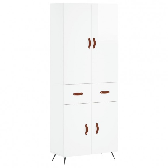 Buffet haut Blanc brillant 69,5x34x180 cm Bois d'ingénierie