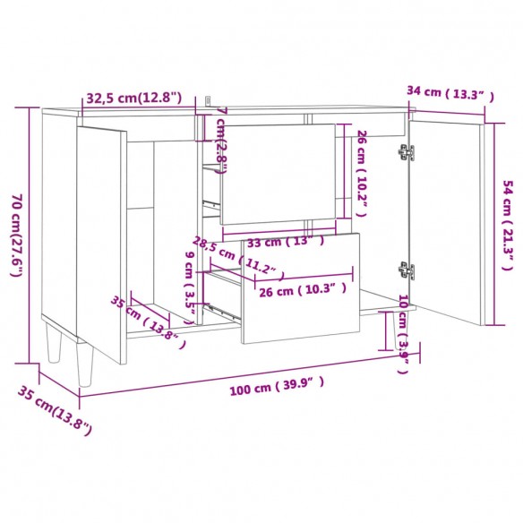 Buffet Chêne fumé 103,5x35x70 cm Bois d'ingénierie