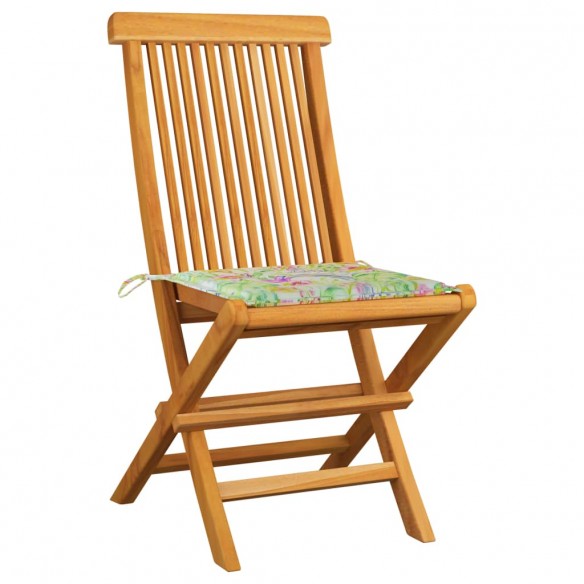 Chaises de jardin et coussins motif à feuilles 6pcs Teck massif