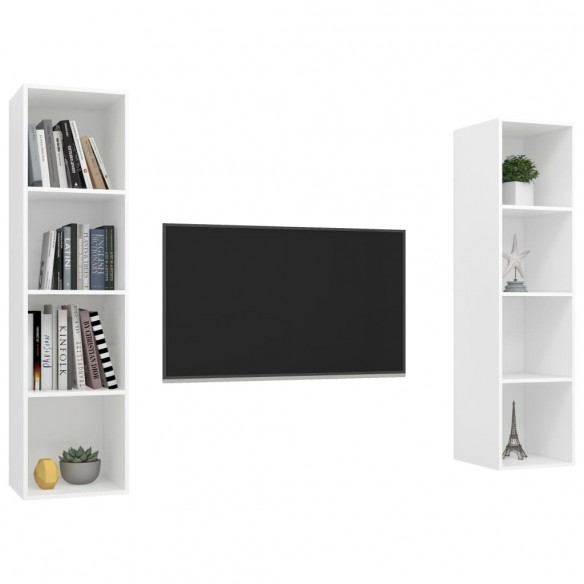 Meubles TV muraux 2 pcs Blanc Aggloméré