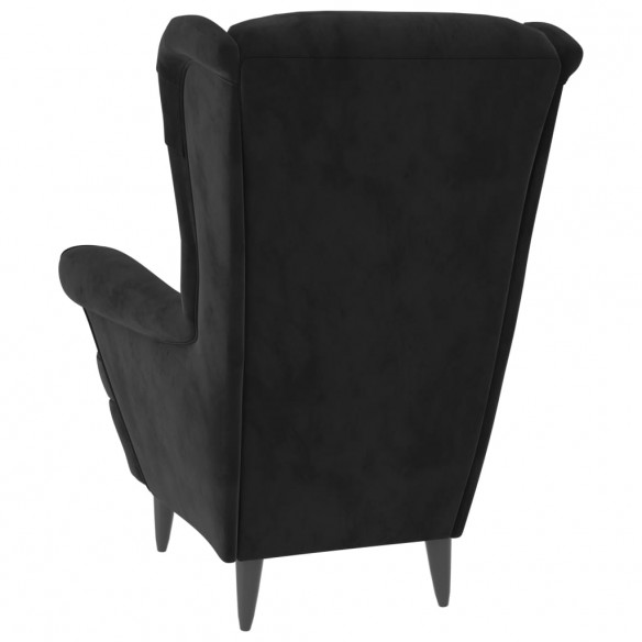 Fauteuil à oreilles avec tabouret noir velours