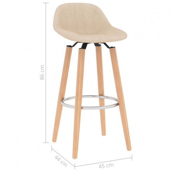 Tabourets de bar lot de 2 crème tissu