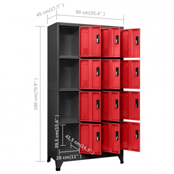 Armoire à casiers Anthracite et rouge 90x45x180 cm Acier