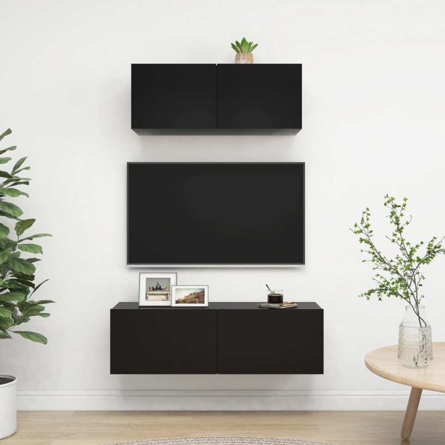 Ensemble de meuble TV 2 pcs Noir Aggloméré