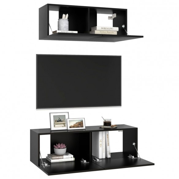 Ensemble de meuble TV 2 pcs Noir Aggloméré