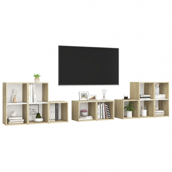 Ensemble de meubles TV 8 pcs Blanc et chêne sonoma Aggloméré