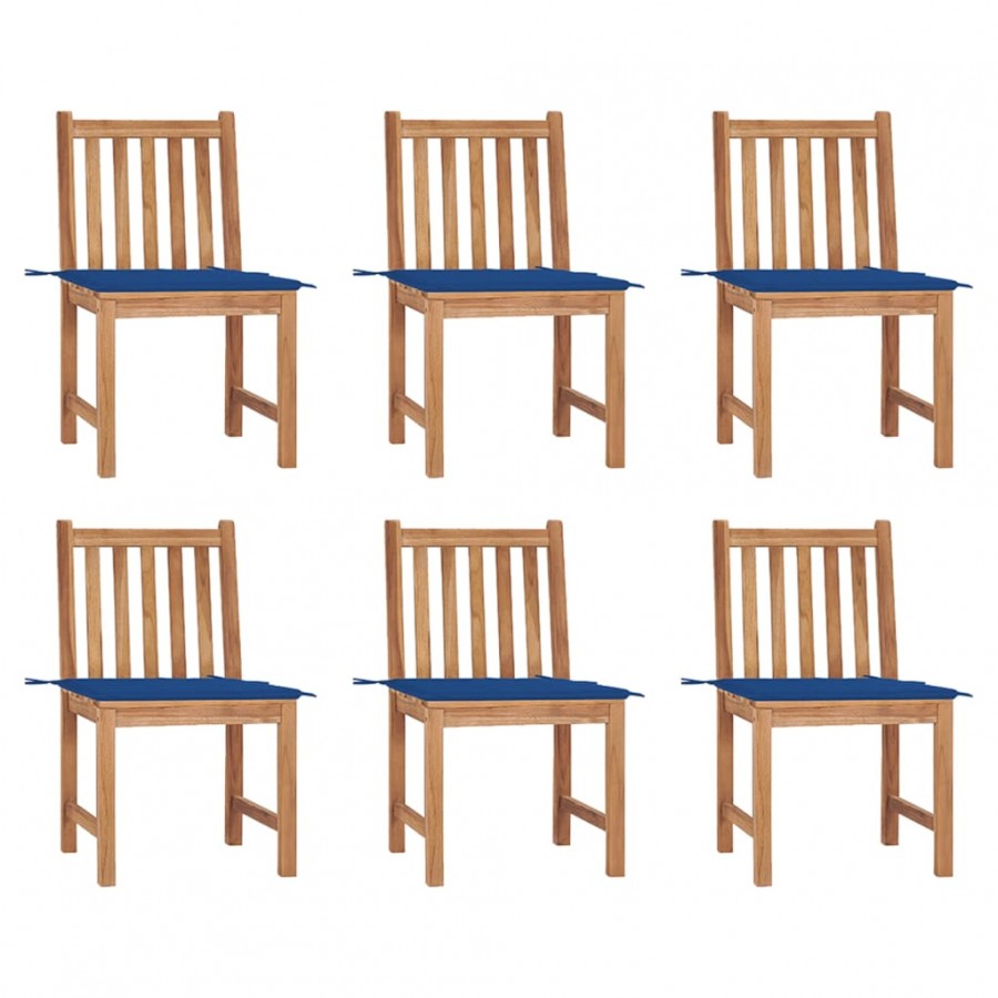 Chaises de jardin 6 pcs avec coussins Bois de teck massif