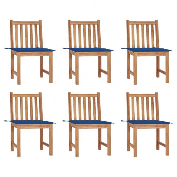 Chaises de jardin 6 pcs avec coussins Bois de teck massif