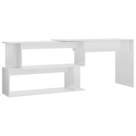 Bureau d'angle Blanc brillant 200x50x76 cm Aggloméré 2