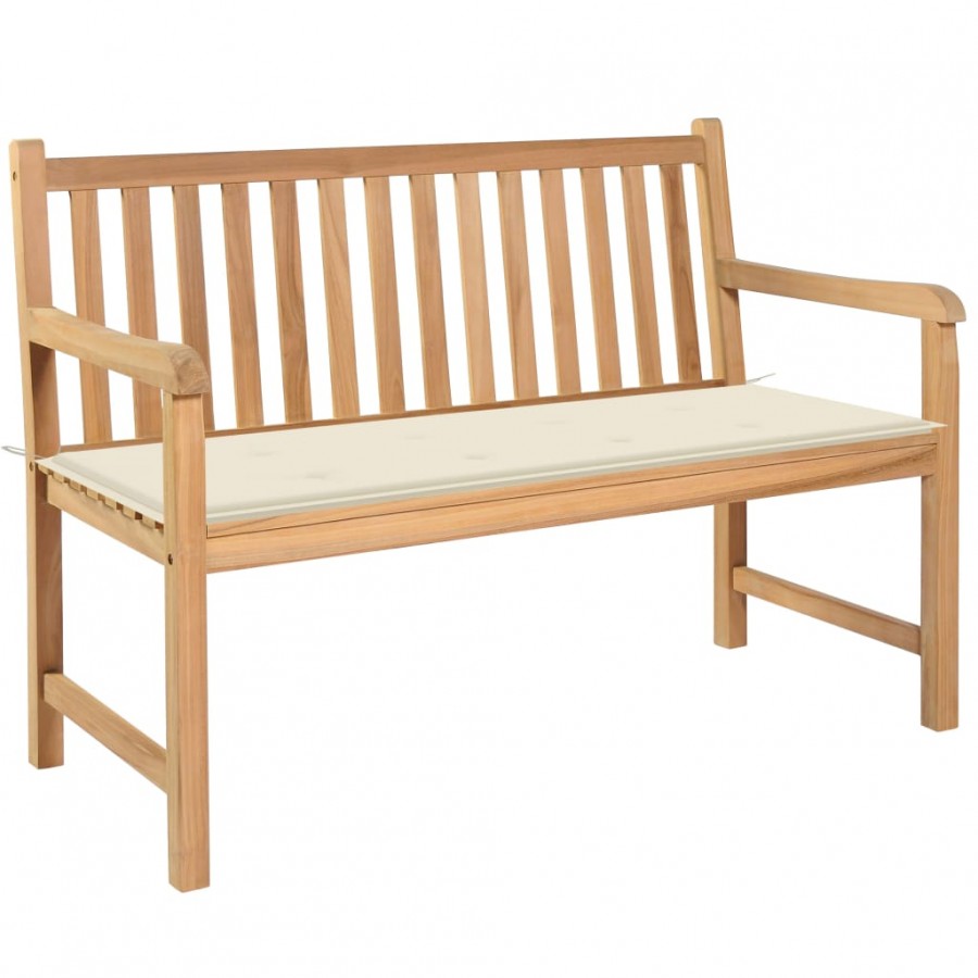 Banc de jardin avec coussin crème 120 cm Bois de teck massif