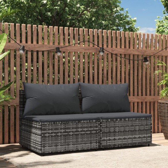 Canapés centraux de jardin et coussins 2pcs Gris Résine tressée