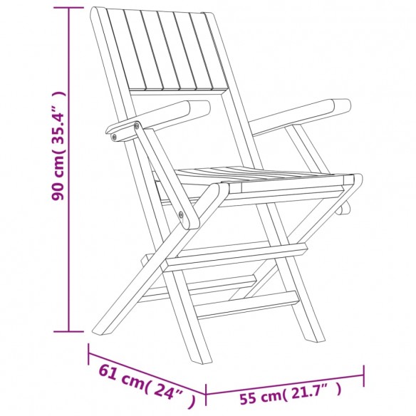 Chaises de jardin pliantes 2 pcs 55x61x90 cm bois massif teck