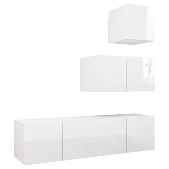 Ensemble de meuble TV 4 pcs Blanc brillant Aggloméré