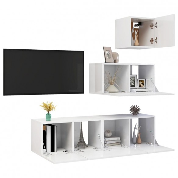 Ensemble de meuble TV 4 pcs Blanc brillant Aggloméré