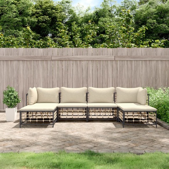 Salon de jardin 6 pcs avec coussins anthracite résine tressée