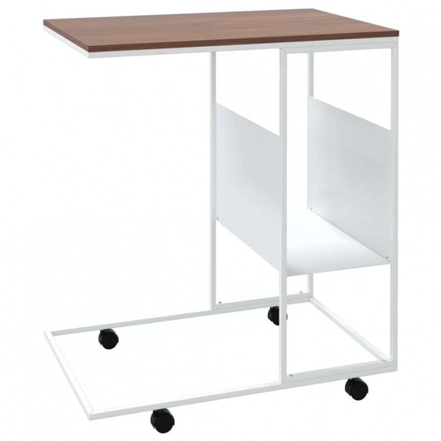 Table d'appoint et roues Blanc 55x36x63,5 cm 