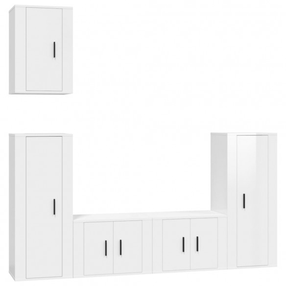 Ensemble de meubles TV 5 pcs Blanc brillant Bois d'ingénierie