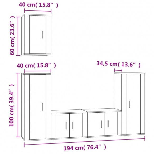 Ensemble de meubles TV 5 pcs Blanc brillant Bois d'ingénierie