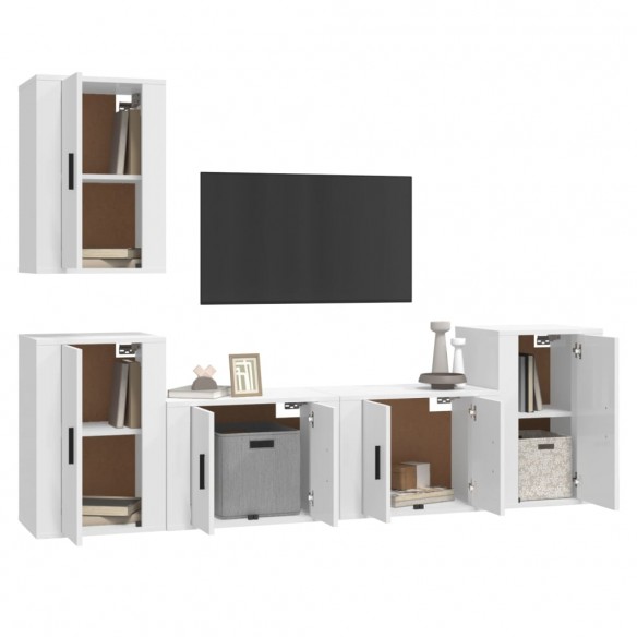 Ensemble de meubles TV 5 pcs Blanc brillant Bois d'ingénierie