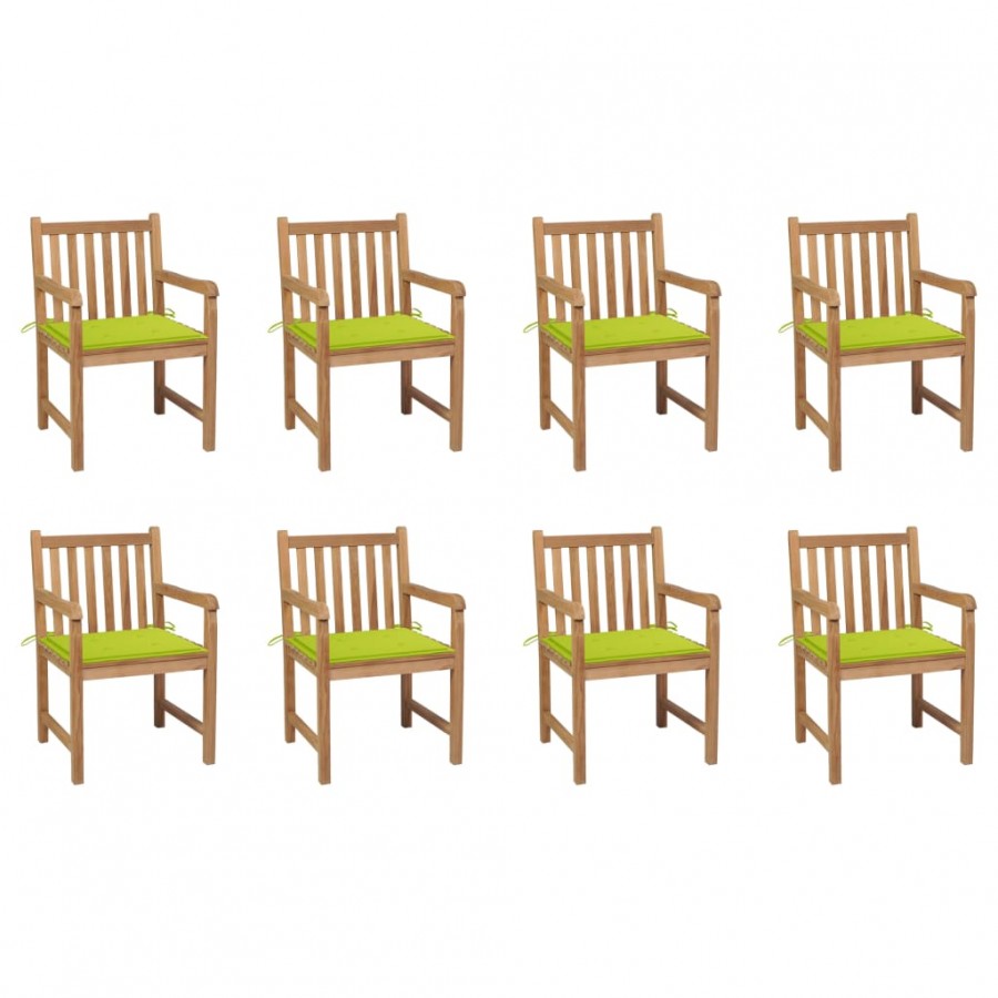 Chaises de jardin 8 pcs avec coussins vert vif Bois de teck