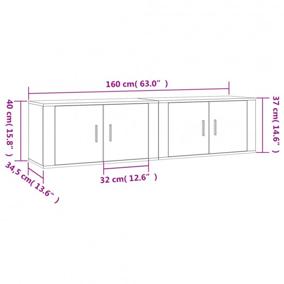 Meubles TV muraux 2 pcs chêne marron 80x34,5x40 cm