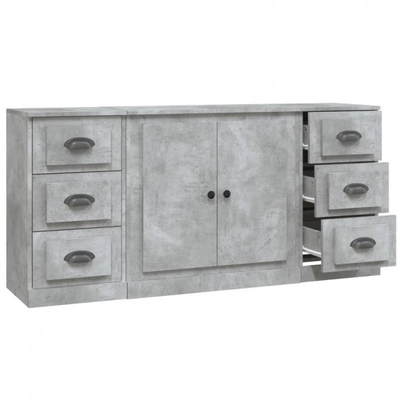 Buffets 3 pcs gris béton bois d'ingénierie