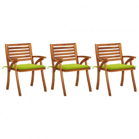 Chaises à dîner de jardin avec coussins 3 pcs Acacia massif