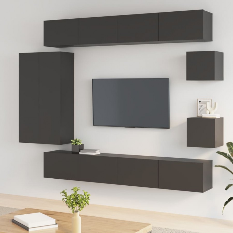 Ensemble de meubles TV 8 pcs Noir Bois d'ingénierie