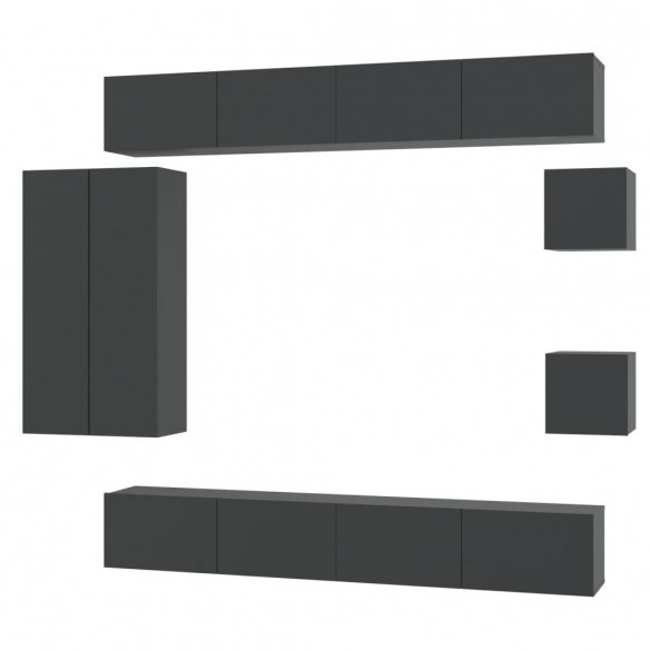 Ensemble de meubles TV 8 pcs Noir Bois d'ingénierie