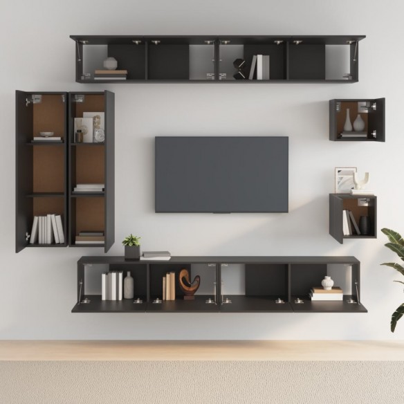 Ensemble de meubles TV 8 pcs Noir Bois d'ingénierie