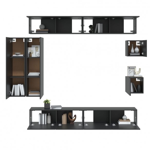 Ensemble de meubles TV 8 pcs Noir Bois d'ingénierie