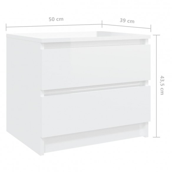 Tables de chevet 2 pcs Blanc brillant 50x39x43,5 cm Aggloméré