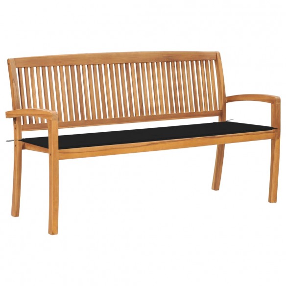 Banc de jardin empilable et coussin 159 cm Bois de teck massif