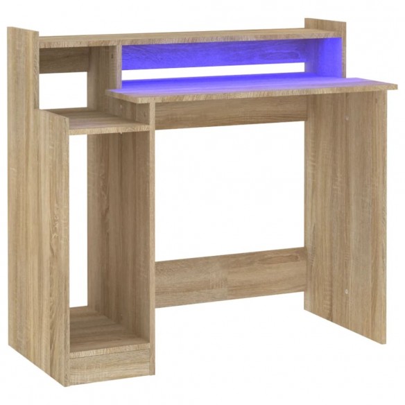 Bureau avec lumières LED Chêne 97x45x90 cm Bois d'ingénierie