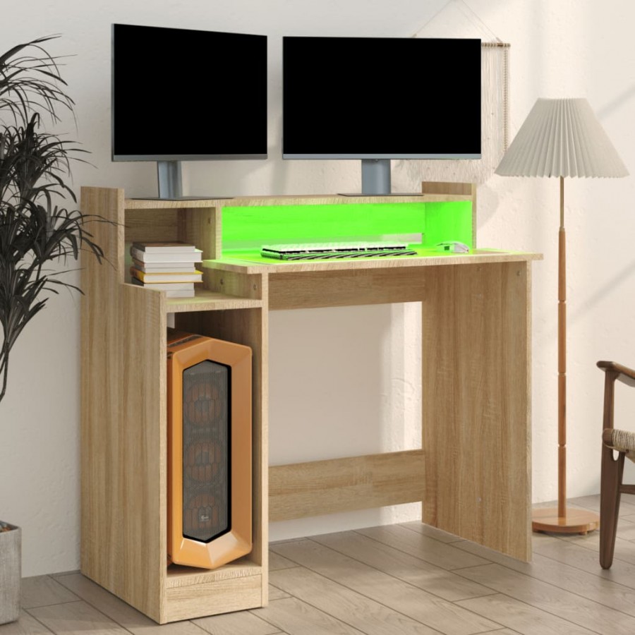Bureau avec lumières LED Chêne 97x45x90 cm 