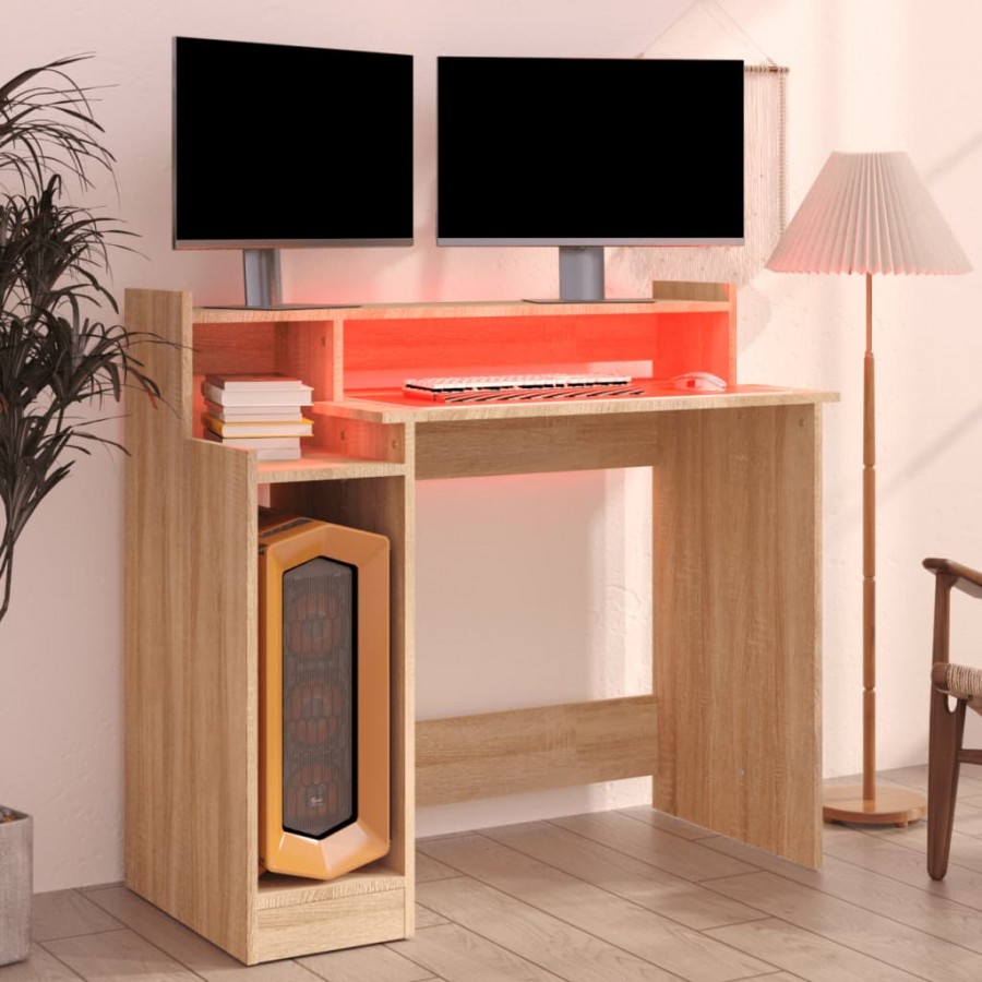 Bureau avec lumières LED Chêne 97x45x90 cm 